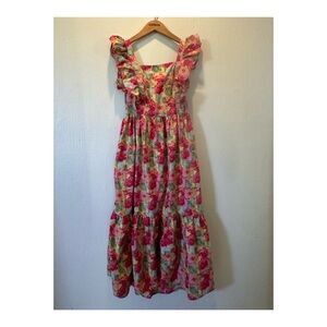 Peyton & Parker Vibrant Floral Multicolor Ruffled Sleeve Maxi Sundress Size M